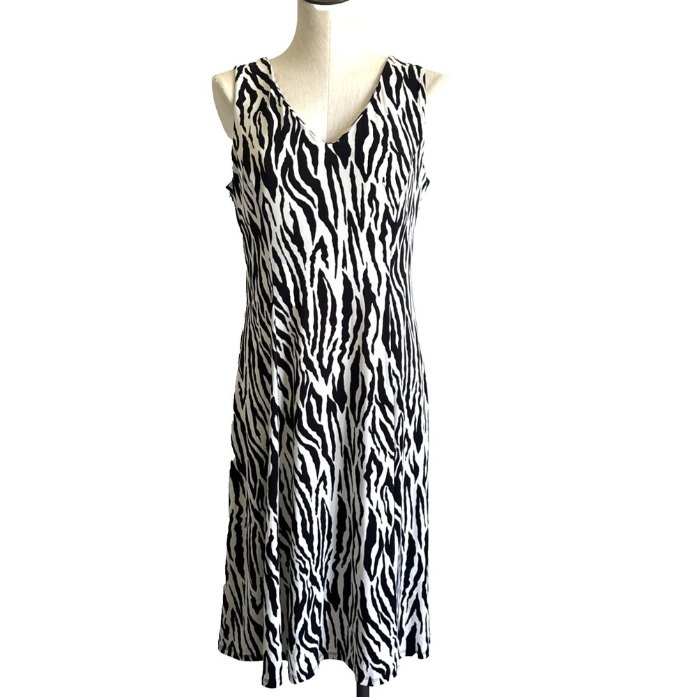 Danny & Nicole Shift Dress Size 12 Sleeveless V-Neck Animal Print Zebra Flowy